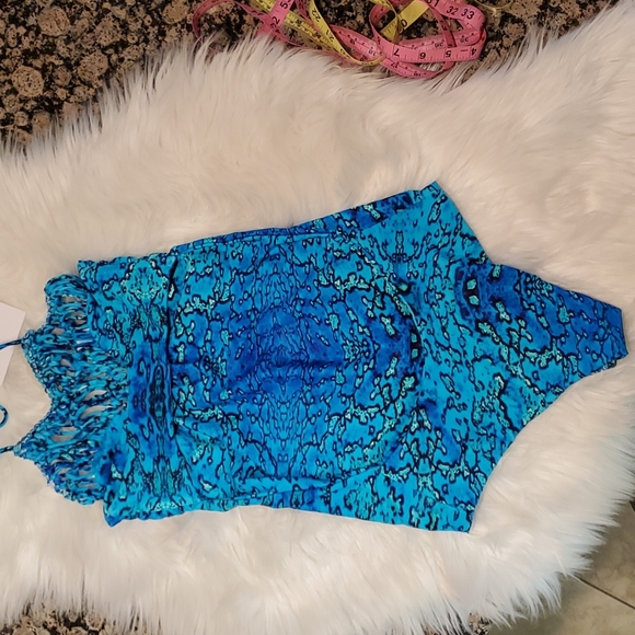 Mikoh Blue Moorea One-piece Swimsuit Macrame Halter top - Picture 4 of 10
